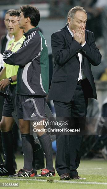 Schalke manager Andreas Mueller looks disappointed during the UEFA Cup second leg match between AS Nancy and Schalke 04 at the Marcel Picot Stadium...