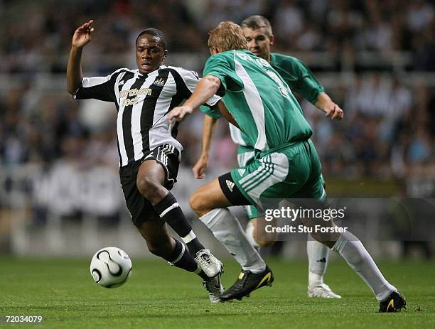 Charles N'Zogbia runs through the Tallin defence during the second leg of the UEFA Cup first round between Newcastle United and FC Levadia Tallinn at...