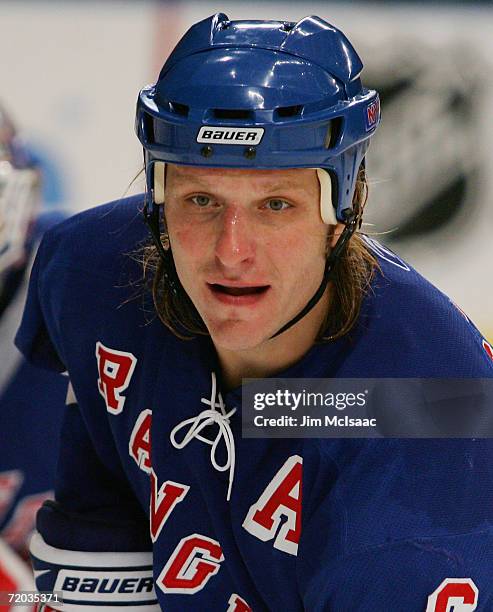 Darius Kasparaitis of the New York Rangers skates against the Boston Bruins in a preseason NHL game September 27, 2006 at Madison Square Garden in...