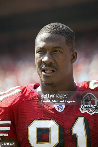 Antonio Bryant of the San Francisco 49ers looks on during the game against the Philadelphia Eagles at Monster Park on September 24, 2006 in San...
