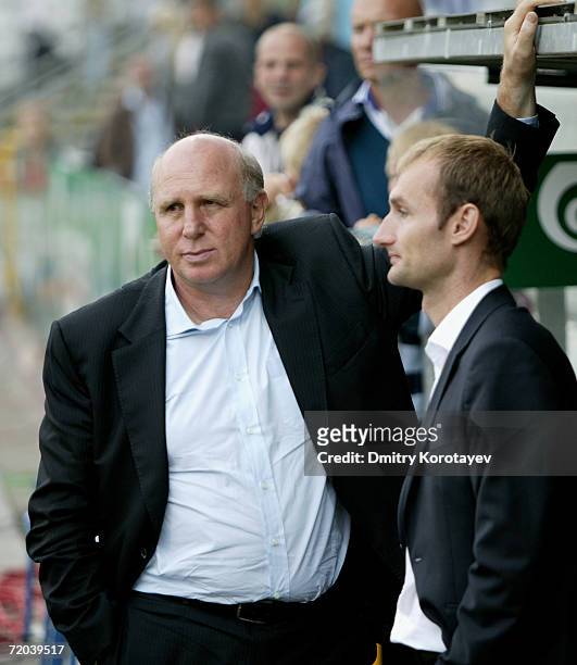 Manager Dieter Hoeness of Hertha looks dejected after the UEFA Cup second leg match between Odense BK and Hertha BSC Berlin at the Fionia Park on...