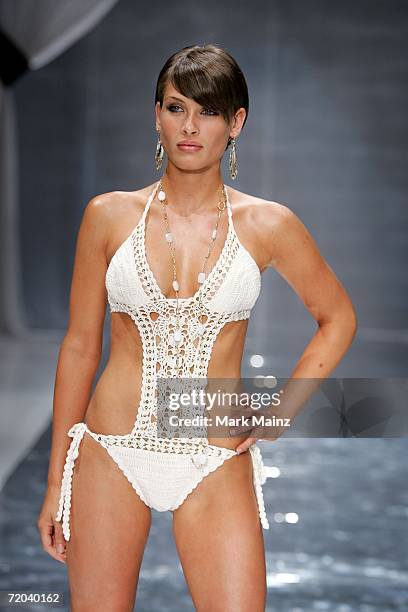 Model walks the runway during the Anna Kosturova Spring 2007 fashion show held at Performance Works Theatre on September 28, 2006 in Vancouver,...