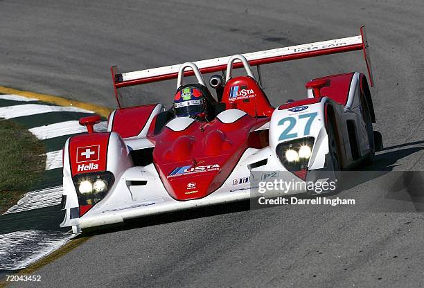 Eric van de Poele drives the Horag Racing Lola R05/40 during practice for the American Le Mans Series Petit Le Mans at Road Atlanta on September 29,...