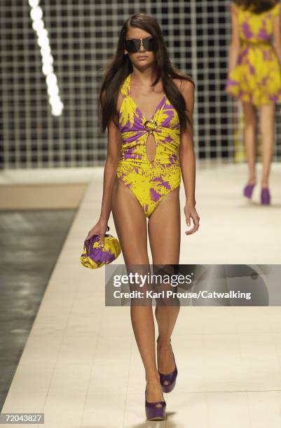 Model walks down the catwalk during the Iceberg Fashion Show as part of Milan Fashion Week Spring/Summer 2007 on September 29, 2006 in Milan, Italy.