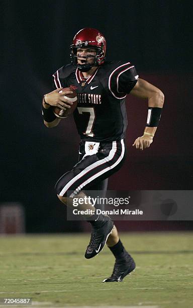 Quarterback Kevin O'Connell of the San Diego State Aztecs runs with the ball during the game against the UTEP Miners at Qualcomm Stadium on August...