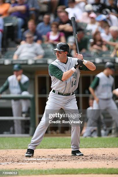 Greg Norton of the Tampa Bay Devil Rays at bat during the game against the Chicago White Sox at U.S. Cellular Field in Chicago, Illinois on August...