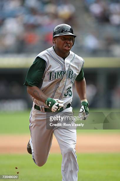 Delmon Young of the Tampa Bay Devil Rays runs the bases during the game against the Chicago White Sox at U.S. Cellular Field in Chicago, Illinois on...