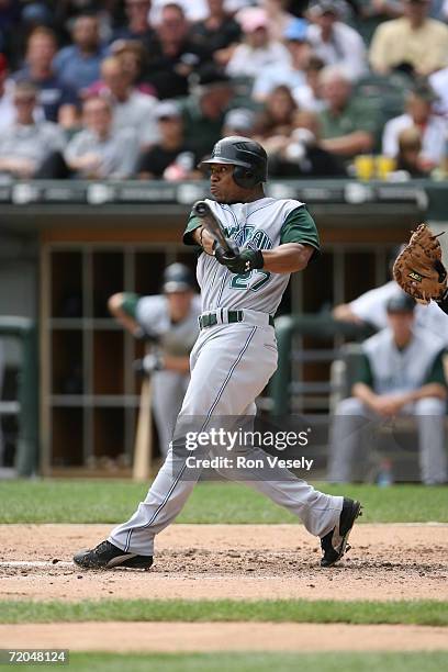 Damon Hollins of the Tampa Bay Devil Rays at bat during the game against the Chicago White Sox at U.S. Cellular Field in Chicago, Illinois on August...