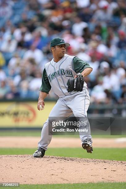 Ruddy Lugo of the Tampa Bay Devil Rays delivers a pitch during the game against the Chicago White Sox at U.S. Cellular Field in Chicago, Illinois on...