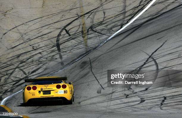 The Corvette Racing Chevrolet Corvette C6-R driven by Johnny O'Connell during practice for the American Le Mans Series Petit Le Mans at Road Atlanta...