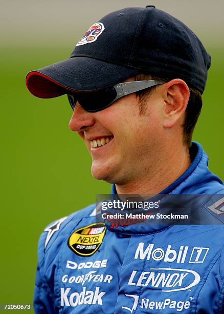 Kurt Busch, driver of the Miller Lite Dodge, looks on while waiting on pit raod, during qualifying for the NASCAR Nextel Cup Series Banquet 400 on...
