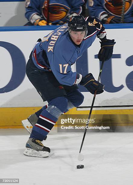 Ilya Kovalchuk of the Atlanta Thrashers skates against the Nashville Predators on September 29, 2006 at Philips Arena in Atlanta, Georgia.