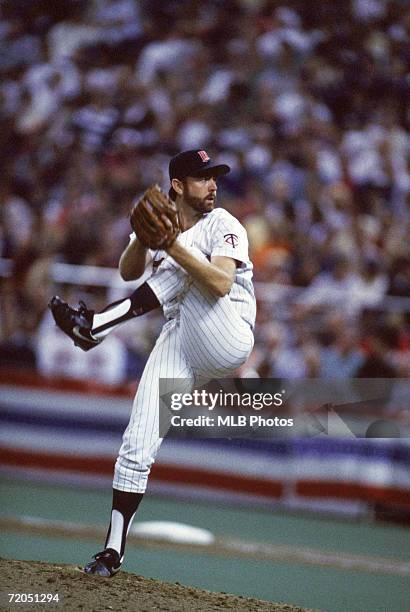 Bert Blyleven of the Minnesota Twins winds up for a pitch during game two of the 1987 World Series against the St. Louis Cardinals at the Metrodome...