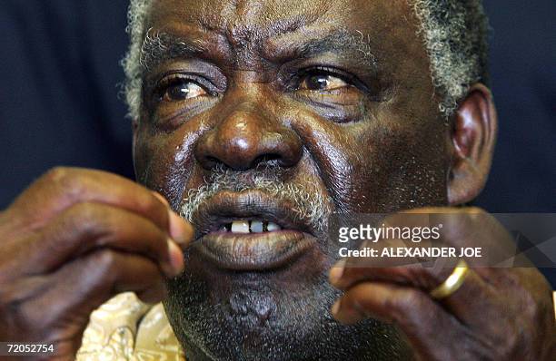 Michael Sata, opposition leader of the Patriotic Front party, speaks 30 September 2006 at a media confrance in Lusaka. Sata warned of "ghastly...