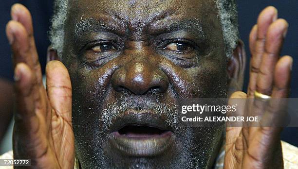 Michael Sata, opposition leader of the Patriotic Front party, speaks 30 September 2006 at a media confrance in Lusaka. Sata warned of "ghastly...