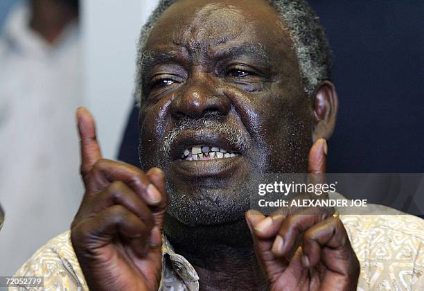 Michael Sata, opposition leader of the Patriotic Front party, speaks 30 September 2006 at a media confrance in Lusaka. Sata warned of "ghastly...