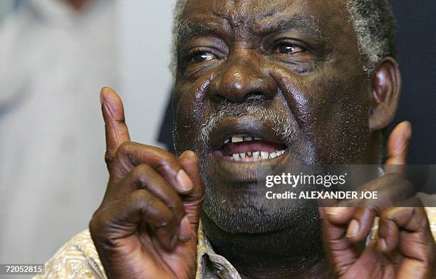 Michael Sata, opposition leader of the Patriotic Front party, speaks 30 September 2006 at a media confrance in Lusaka. Sata warned of "ghastly...