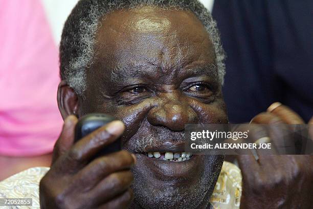 Michael Sata, opposition leader of the Patriotic Front party, speaks 30 September 2006 at a media conference in Lusaka. Sata warned of "ghastly...