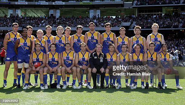 The Eagles line up before the AFL Grand Final match between the Sydney Swans and the West Coast Eagles at the Melbourne Cricket Ground on September...