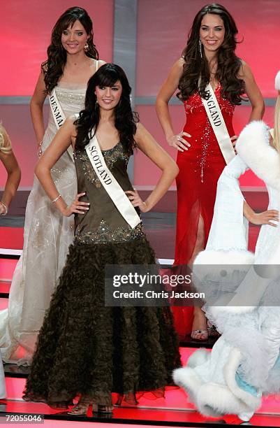 Miss Scotland, Nicola McLean and Miss England Eleanor Mary Anne Glynn are seen with other contestants during Miss World 2006 at Warsaw's Palace of...