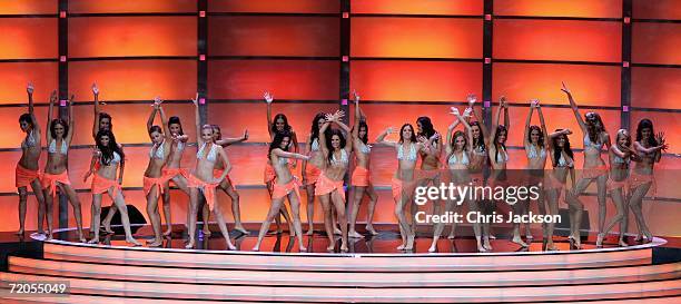 Contestants are seen during the opening Beachwear round of Miss World 2006 at Warsaw's Palace of Culture on September 30, 2006 in Wasaw, Poland. This...