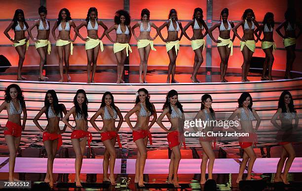 Contestants are seen during the opening beach wear round of Miss World 2006 at warsaw's Palace of Culture on September 30, 2006 in Wasaw, Poland....