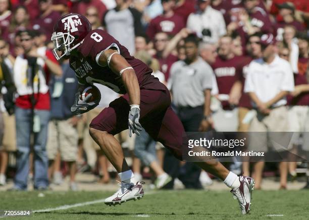 Kerry Franks of the Texas A&M Aggies runs a 99 yard kickoff return for a touchdown against the Texas Tech Red Raiders at Kyle Field on September 30,...