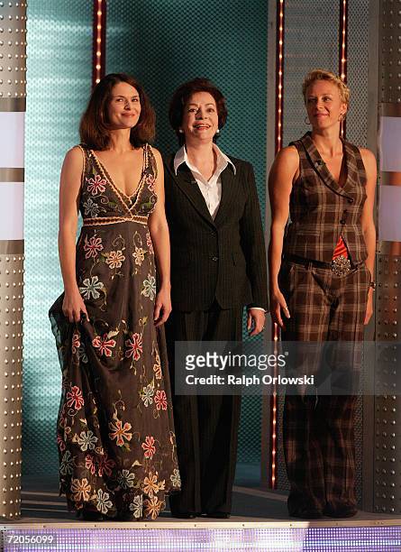 German actresses Barbara Auer, Karin Dor and Katja Riemann appear at the talk and game show "Wetten, dass . . ?" on September 30, 2006 in Karlsruhe,...
