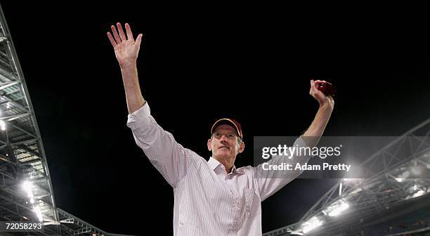 Wayne Bennett coach of the Broncos celebrates after the Broncos won the NRL Grand Final between the Brisbane Broncos and the Melbourne Storm at...