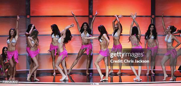 Contestants are seen during the opening Beachwear round of Miss World 2006 at warsaw's Palace of Culture on September 30, 2006 in Wasaw, Poland. This...