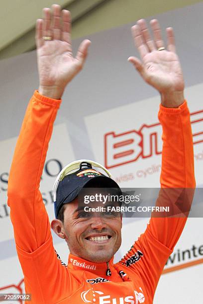 Samuel Sanchez of Spain celebrates after winning the UCI Pro-tour Championship of Zurich also called the Zuri Metzgete, a 233,7 kms, one-day cycling...