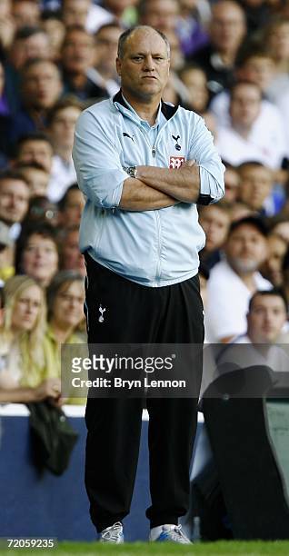 Martin Jol, the Tottenham manager watches play during the Barclays Premiership match between Tottenham Hotspur and Portsmouth at White Hart Lane on...