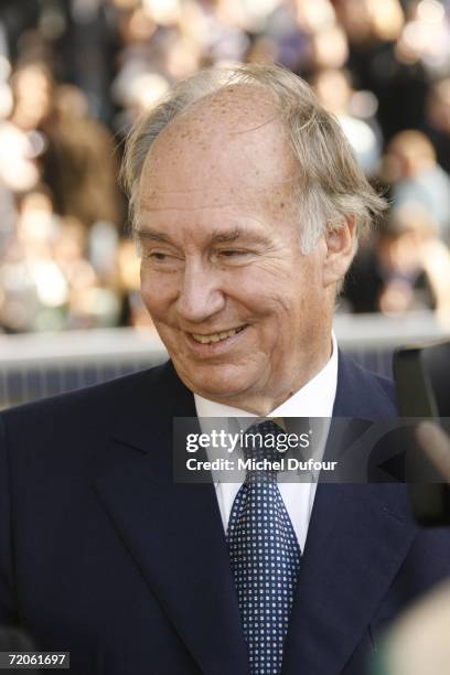 Prince Karim Aga Khan IV, the hereditary Imam of the Shia Imami Ismaili Muslims, attends the Prix de l'Arc de Triomphe at the Hippodrome de Longchamp...