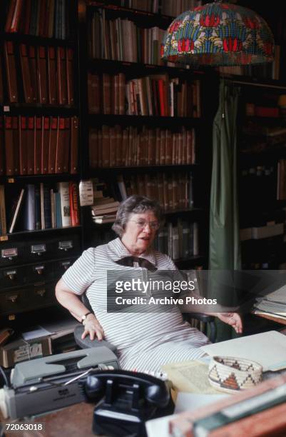 American cultural anthropologist Margaret Mead in her office at the American Museum of Natural History in New York, where she is assistant curator,...