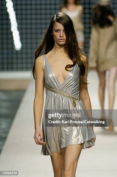 Model walks down the catwalk during the Iceberg Fashion Show as part of Milan Fashion Week Spring/Summer 2007 on September 29, 2006 in Milan, Italy.