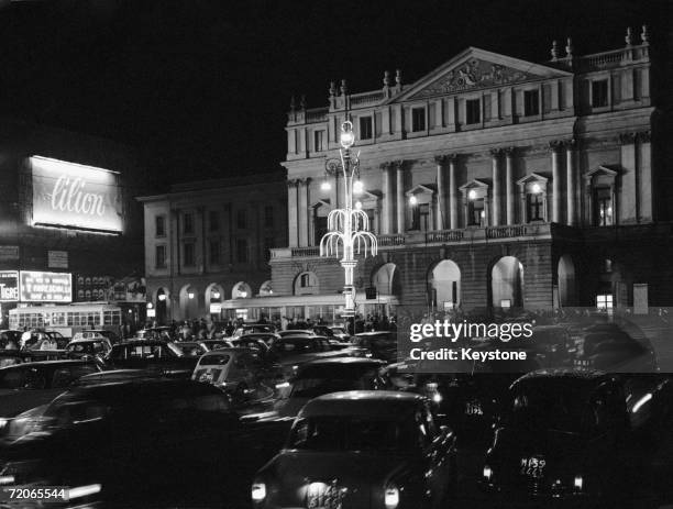 Cars arrive at Il Teatro alla Scala, better known as La Scala, Milan's famous opera house, for the inauguration of the winter season, 7th December...