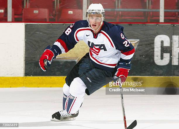 Jack Skille skates during USA Hockey's National Junior Evaluation Camp on August 12, 2006 at Herb Brooks Arena in Lake Placid, New York.