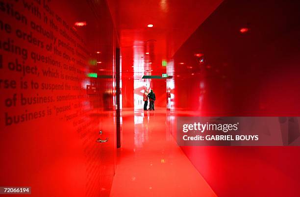 Seattle, UNITED STATES: View of the red corridor at the new Seattle Public Library 30 September 2006 in Seattle, Washington. The unorthodox shape,...