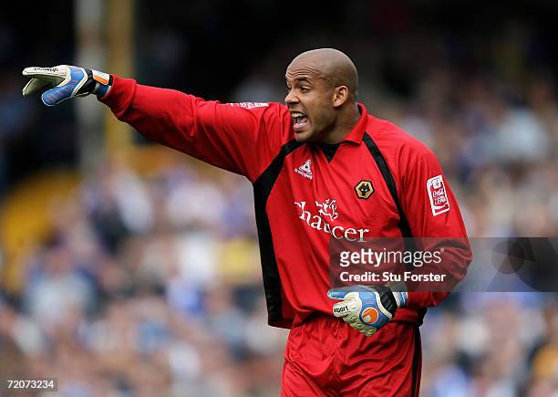 Wolves goalkeeper Matt Murray makes a point during the Coca Cola Championship match between Cardiff City and Wolverhampton Wanderers at Ninian Park...