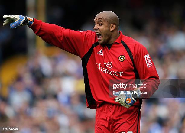 Wolves goalkeeper Matt Murray makes a point during the Coca Cola Championship match between Cardiff City and Wolverhampton Wanderers at Ninian Park...