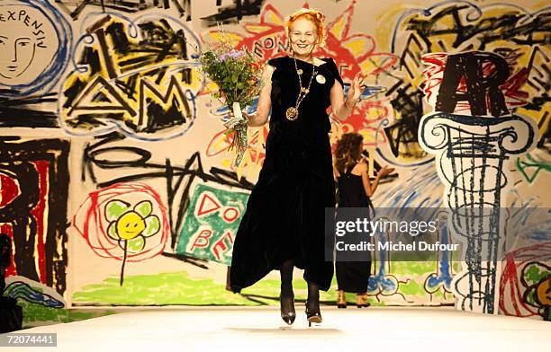 Vivianne Westwood walk on the catwalk at the Vivianne Westwood Fashion Show, as part of Paris Fashion Week Spring/Summer 2007 on October 3, 2006 in...