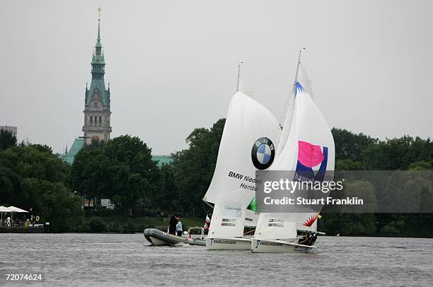 The team from Finland in action against the team from Sweden during the final of the Match Race European Championships on October 3, 2006 in Hamburg,...