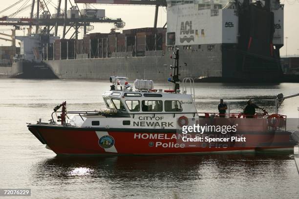 Homeland Security ship patrols the harbor at Port Newark October 03, 2006 in Elizabeth, New Jersey. As part of a new port security bill recently...