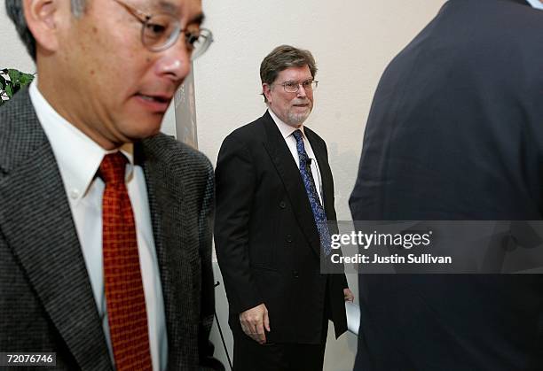 Berkeley astrophysicist professor George Smoot prepares to speak at a press conference announcing his winning of the Nobel Prize in physics October...