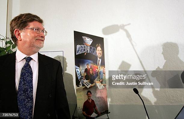 Berkeley astrophysicist professor George Smoot speaks to members of the media after a press conference October 3, 2006 in Berkeley, California. Smoot...