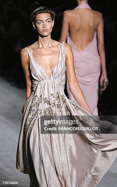 Model presents a creation by British designer John Galliano for Christian Dior during the Spring/Summer 2007 ready-to-wear collections in Paris, 03...