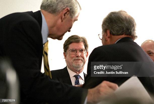Berkeley astrophysicist professor George Smoot prepares to speak at a press conference announcing his winning of the Nobel Prize in physics October...