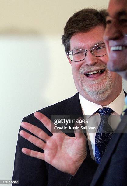 Berkeley astrophysicist professor George Smoot speaks to members of the media after speaking at a press conference October 3, 2006 in Berkeley,...