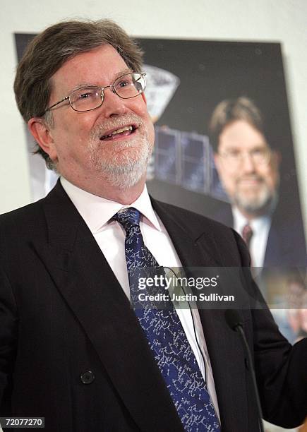 Berkeley astrophysicist professor George Smoot speaks during a press conference announcing his winning of the Nobel Prize in physics October 3, 2006...
