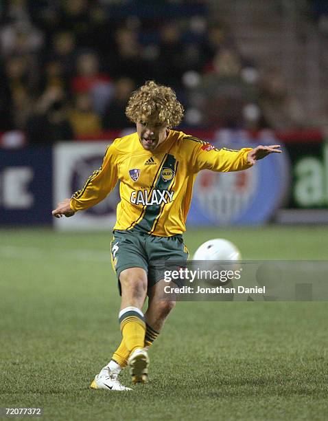 Chris Albright of the Los Angeles Galaxy passes the ball against the Chicago Fire during the Lamar Hunt U.S. Open Cup Championship match on September...